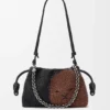Mittlere «Lion Beads» Flamenco Purse aus perlenverziertem Canvas und Kalbsleder