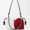 Mittlere «Lion Beads» Flamenco Purse aus perlenverziertem Canvas und Kalbsleder