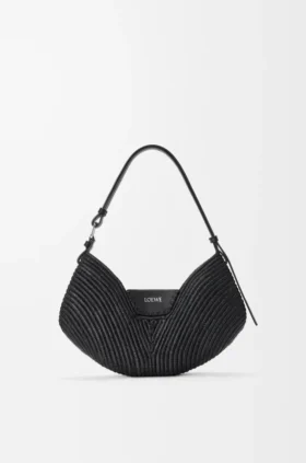 Mittlere loewe Swing-Tasche aus Raffia und Kalbsleder