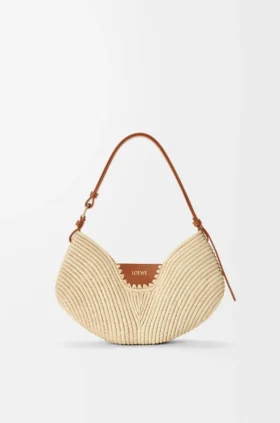 Mittlere loewe Swing-Tasche aus Raffia und Kalbsleder