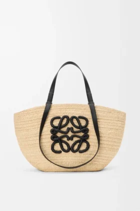 Mittlerer «Eclipse»-Korb aus Raffia und Kalbsleder