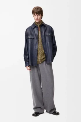 Overshirt aus Nappa-Lammleder und Baumwolle