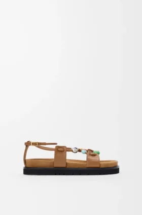 Pebble-Perlen Fussbett-Sandale aus Nappa-Lammleder