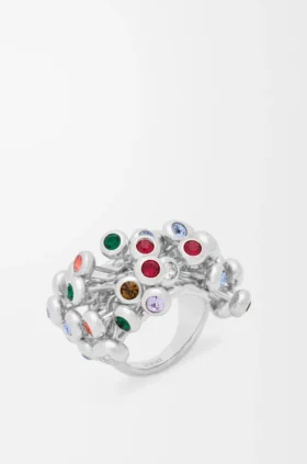 Push-Pin-Ring aus Sterlingsilber und Kristallen