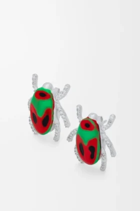 Scarabeo-Ohrringe aus Sterlingsilber, Emaille und Kristall