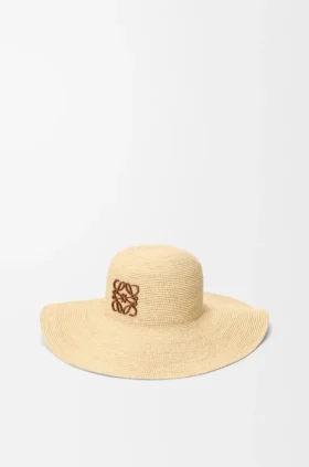 Sonnenhut aus Raffia und Kalbsleder