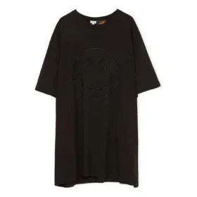 Unisex-T-Shirt mit gesticktem Smiley-Muster, locker geschnitten, kurzärmelig, schwarz S616341X20-1100