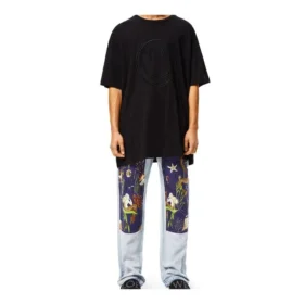 Unisex-T-Shirt mit gesticktem Smiley-Muster, locker geschnitten, kurzärmelig, schwarz S616341X20-1100