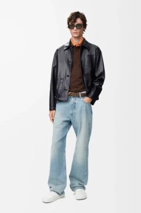 Workwear-Jacke aus Nappa-Lammleder und Nylon