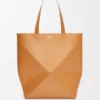 XL Puzzle Fold Tote aus glänzendem Kalbsleder