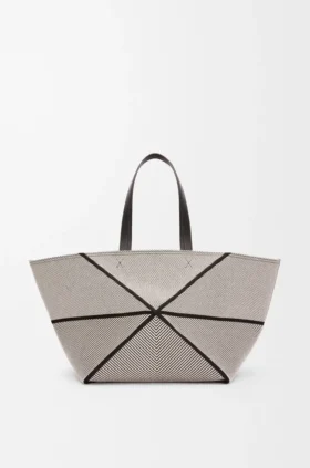XXL Puzzle Fold Tote aus Canvas-Jacquard und Kalbsleder