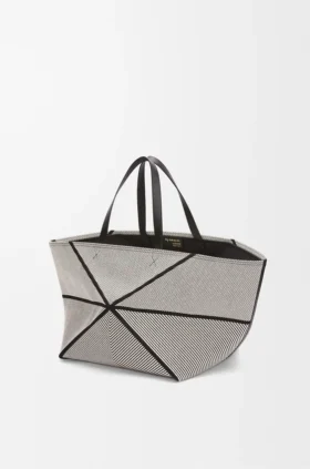 XXL Puzzle Fold Tote aus Canvas-Jacquard und Kalbsleder